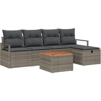 Afbeelding van vidaXL 6 delige Tuin Sofa Set met Kussens Grijs Poly Rattan