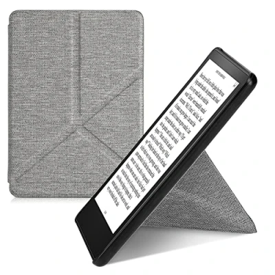 Afbeelding van kwmobile ereader hoesje van stof geschikt voor Amazon Kindle Paperwhite 11. Generation 2021 Case met magneetsluiting Cover in lichtgrijs