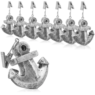 Afbeelding van COM FOUR® 8x tafelkleedgewichten weerbestendige met clip tafelkleedclip in ankerdesign ca. 40 gr (grijs anker)