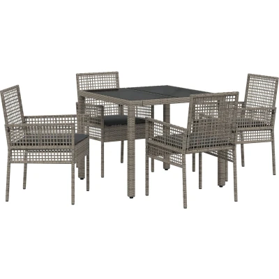 Afbeelding van vidaXL 5 delige Tuin Eetset met Kussens Grijs Poly Rattan