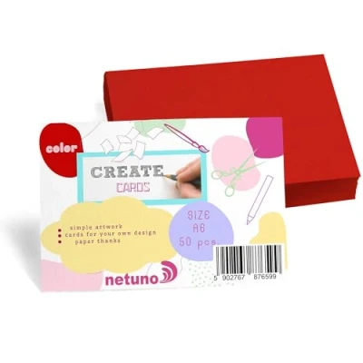 Afbeelding van Netuno 50 stuk Bristolkarton rood A6 105x148mm 250g set fotokarton tekenkarton indexkaarten voor knutselen zelf vorm te geven