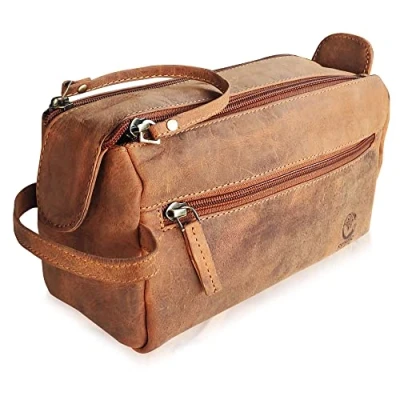 Afbeelding van Leren toilettas voor heren Volnerf Lederen reistoilettas Scheren Dopp Kit Toiletartikelen Organizer make uptas dames