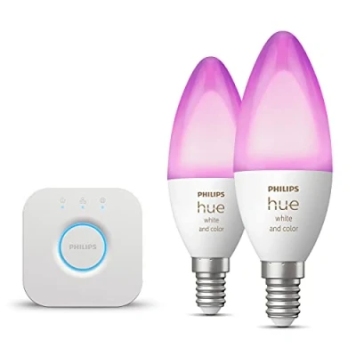 Afbeelding van Philips Hue Starterspakket White and Color Ambiance E14 2 Kaarslampen met Bridge Eenvoudige Installatie Werkt Alexa en Google Home