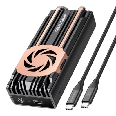 Afbeelding van Externe USB 4.0 aluminium behuizing, 40 Gbit/s, behuizing voor M.2 NVMe 2280 SSD, M Key, koperen heatpipe, stille ventilator, C Gbps kabel