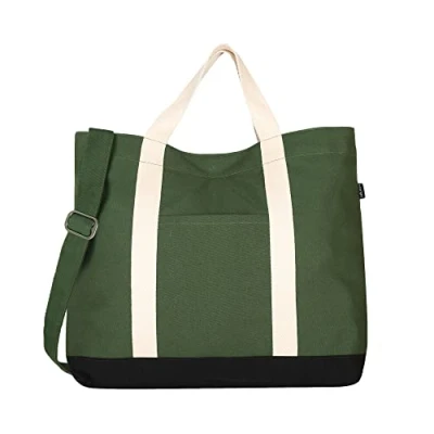Afbeelding van Eco Right Grote canvas draagtas voor mannen, Crossbody Tote tassen vrouwen werk, winkelen en strand, Groen, Eén maat