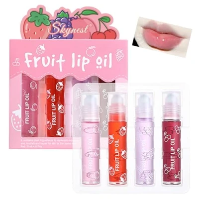 Afbeelding van 4 stuks fruitige lipglosse, frisse lipglazuur, transparant, kleurloze hydraterende liplotion voor vuller hydrateert schoonheid en lippen