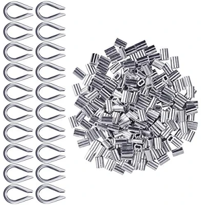 Afbeelding van aluminium hulzen clips 200 stuks voor draadkabel 2 mm diameter kabelkous Rigging dubbele kabelklemmen 20 M2 304 roestvrij stalen vingerhoed (zilverkleurig)