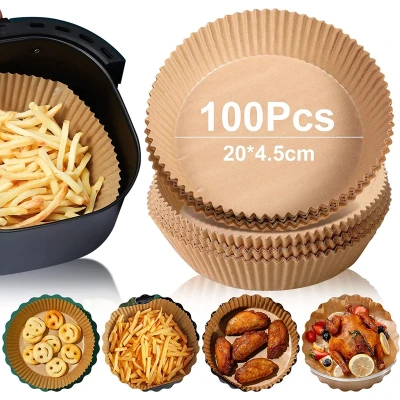 Afbeelding van JOSPL 100 stuks inleg bakpapier voor Airfryer, hete luchtfriteuse, kraftpapier, anti aanbak, wegwerp inlegpapier, bak accessoire, oven, magnetron (20 x 4,5 cm)