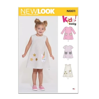 Afbeelding van NewLook New Look N6611 Kinderjurk met patroon, papier, wit, verschillende