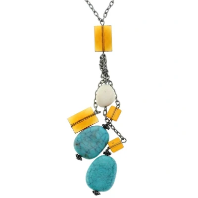 Afbeelding van Behave lange dubbele zilverkleurige ketting met turquoise en bruine kralen hanger