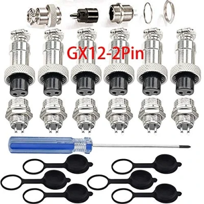 Afbeelding van TLYCRQJXF GX12 2 Pin Aviation stekker adapter, 5A 12mm schroefdraad mannelijk vrouwelijk metaal luchtvaart draadverbinder kit, met rubberen beschermkap en Phillips schroevendraaier