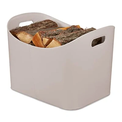 Afbeelding van Relaxdays houtmand kunstleer haardhout opslag open haard accessoire brandhout mand XL