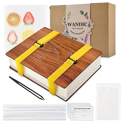 Afbeelding van WANDIC Bloemenpers kit, houtkunst plantenpers, boek, bloemenpers, bladeren, kit voor doe het zelf kunst, handwerk, exemplaren, outdoor, leren (8.27 * 6.3&quot;, Leaf)