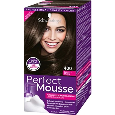 Afbeelding van Schwarzkopf Perfect Mousse Permanente schuimkleuring, 400 donkerbruin, niveau 3, verpakking van 3 (3 x 93 ml)
