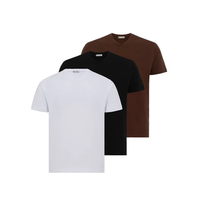 Afbeelding van dandalo Marcin 3 PACK Tshirt basic, Heren, Maat: 3XL, Black white brown