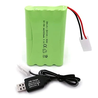 Afbeelding van Gecoty® Oplaadbare NiMH batterij 9,6 V, 2400 mAh, AA met 2P stekker en oplaadkabel, voor vrachtwagens, tanks op afstand bestuurde slachtschepen