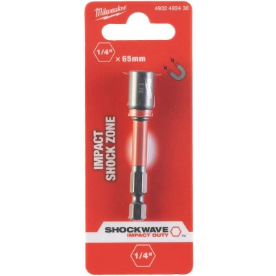Afbeelding van Milwaukee Nut Driver Mag ShW 1/4&quot; x 65 mm 1 pc Dop SHOCKWAVE™ magnetisch Hex 1/4 65mm 4932492436