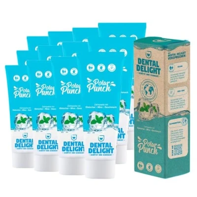 Afbeelding van TESTwinnaar (Stiftung Warentest schrift 10/2020: Note 1,2 zeer goed) 12x tandpasta Polar Punch Mint Gletsjer van DENTAL DELIGHT veganistisch klimaatneutraal zonder microplastic