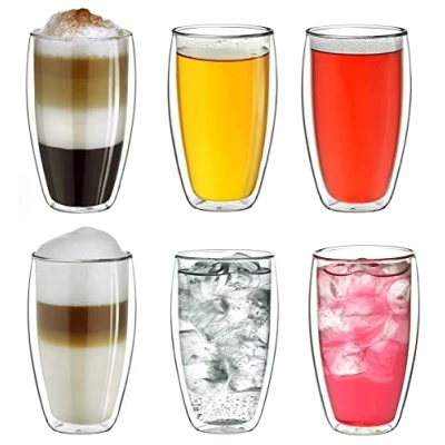 Afbeelding van Creano Dubbelwandig thermoglas XXL 400 ml, 6 delige set, extra groot hittebestendig koffieglas/theeglas van borosilicaatglas (DG hoog), glas, transparant, 2XL pack,