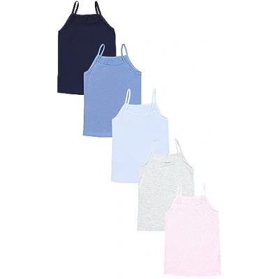 Afbeelding van TupTam Meisjes Spaghetti Onderhemd Tops 5 Pack, Donkerblauw Blauw Lichtblauw Grijs Roze, 134 140