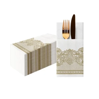 Afbeelding van PAW Airlaid Servetten (1/8 pocket) I 25 Stuks Bruiloft en Verjaardag Decoratie Ideaal voor Bruiloften, Communies, Recepties Elegant Tafeldecoratie Kleur: Royal Lace (goud)