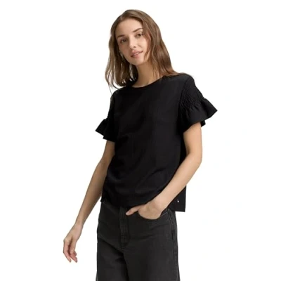 Afbeelding van TOM Tailor Denim MIT Smockdetails Tshirt print, Dames, Maat: XL, Deep black