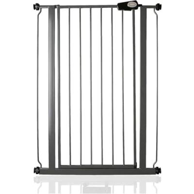 Afbeelding van Safetots Extra Hoog Metalen Veiligheidshek Drukbevestiging, 75cm 82.6cm, Lei Grijs, Hoogte van 104cm, Traphek, Babyhekje, Eenvoudige Installatie