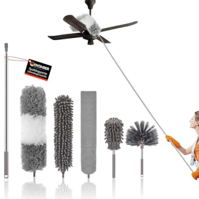 Afbeelding van Telescopische plumeau uittrekbaar, 6 stuks, lengte 25 tot 256 cm, stofdoek voor radiator, hoge plafondventilatoren, jaloezieën, spinnennet, stuks