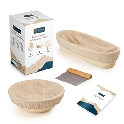 Afbeelding van Chefstair Gaarmand + recepten, de ideale rijsmand voor het bakken van brood natuurlijk rotan, zonder chemicaliën, rond, diameter 25 cm, ovaal, 30 x 15 met linnen inzetstuk en