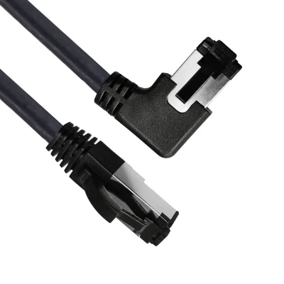 Afbeelding van Maxtrack TI52 0,5L RJ45 Netwerkkabel, patchkabel CAT 8.1 S/FTP 0.50 m Zwart 90 haaks naar links, Afgeschermd (enkel) 1 stuk(s)