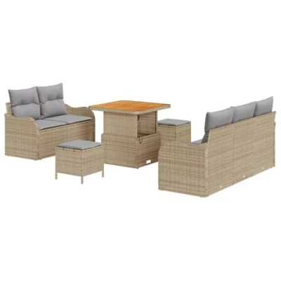 Afbeelding van vidaXL 8 delige Tuinbank Set met Kussens Beige Poly Rattan Acacia