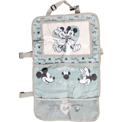 Afbeelding van Disney grijze en roze autoorganizer voor kinderen, opbergstoelbeschermer met de schattige Minnie Mouse Mickey