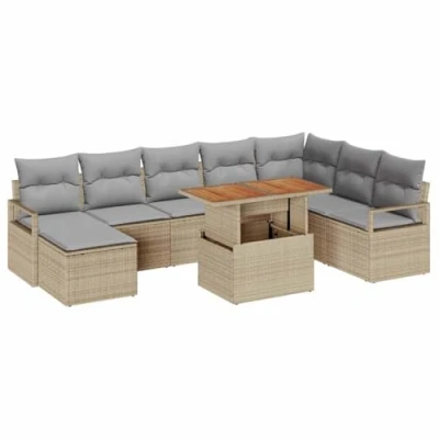 Afbeelding van vidaXL 9 delig Tuin Sofa Set met Kussens Beige Poly Rattan Acacia