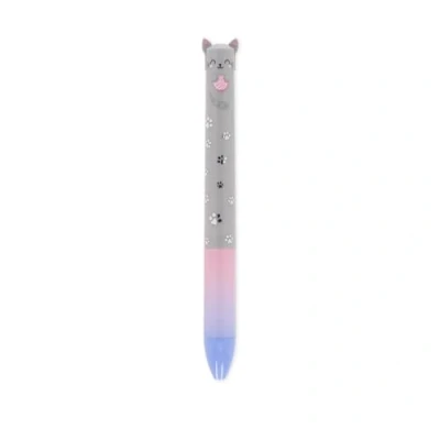 Afbeelding van Legami Tweekleurige balpen, blauwe en roze inkt, Click &amp; Clack, ideaal voor school, kantoor thuis, tweekleurig, punt 1 mm, thema Kitty