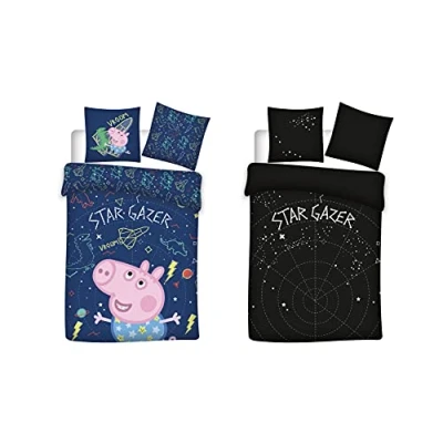 Afbeelding van Peppa Pig Glow in the Dark Babydekbedovertrek 100 x 135 cm 40 60 kussenloop 100% katoen