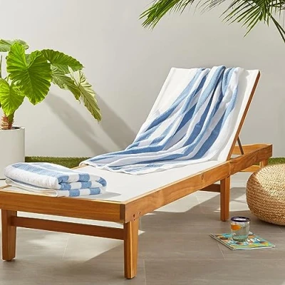 Afbeelding van Amazon Basics Strandhanddoeken, Cabana Stripe, 2 stuks, gestreept, hemelblauw, 76 x 152 cm