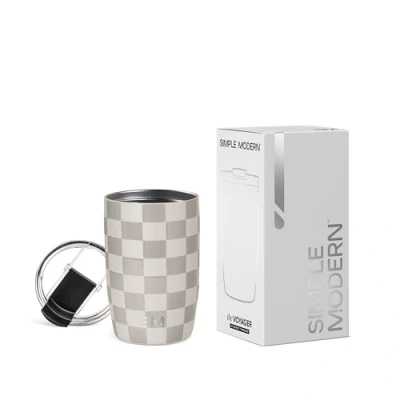 Afbeelding van Simple Modern Reiskoffiemok met klapdeksel, geïsoleerde roestvrijstalen ijskoffie, cadeaus voor dames en heren, Voyager Collectie, 350 ml, Checkmate