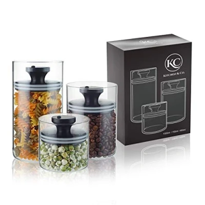 Afbeelding van Voorraadpotten met vacuümdeksel, luchtdichte opslag, voorraaddoos deksel, mottenbestendige glazen, koffieblik van glas, BPA vrij, borosilicaatglazen container, duurzame opslag (set 3)