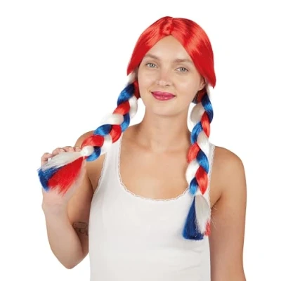 Afbeelding van PTIT CLOWN Gevlochten pruik blauw wit rood