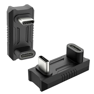 Afbeelding van TiMOVO USB C 180 Degree Adapter 2 Pack,180 Converter Male to Female Extender Support 140W Fast PD Charging for ROG Ally/Steam Deck/Lenovo Legion Go Accessories