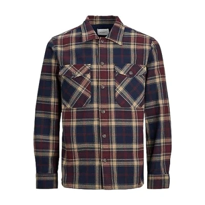 Afbeelding van JACK &amp; JONES ESSENTIALS geruit regular fit overshirt JJEEDDIE donkerrood