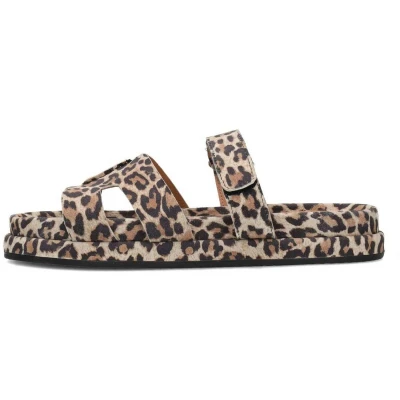 Afbeelding van PS Poelman Mag suède slippers met panterprint beige/zwart