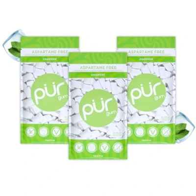 Afbeelding van PUR Gum Suikervrije Kauwgom 100% Xylitol Veganistisch, Aspartaamvrij &amp; Glutenvrij Natuurlijke Coolmint Smaak Kauwgom, 55 Stuks (Pak van 3)