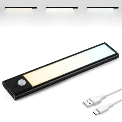 Afbeelding van Brendz LED Kastverlichting met bewegingssensor, 20 cm, USB C Oplaadbaar, Dimbaar, Magnetisch, 3 Kleurtemperaturen, Draadloos, op Batterij, Zwart