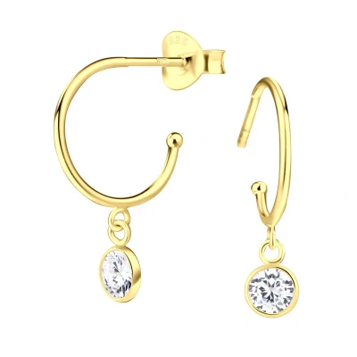 Afbeelding van JoyS Zilveren oorringen met bedel stud zirkonia 4.5 mm 14k goudplating
