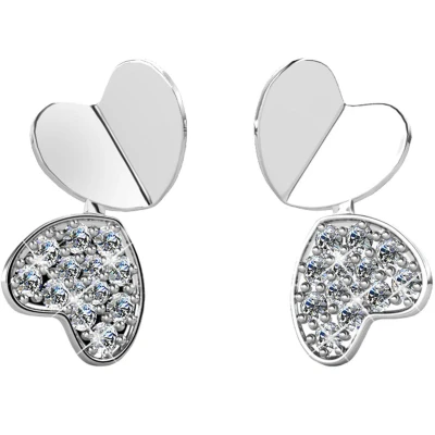 Afbeelding van Yolora Dames Oorbellen Hartje Kalpa Camaka Kristallen Zilverkleurig 18K Witgoud Verguld Vrouwen Oorknoppen Zilver Mooie Cadeauverpakking Exclusieve Geschenkverpakking Moederdag Cadeautje