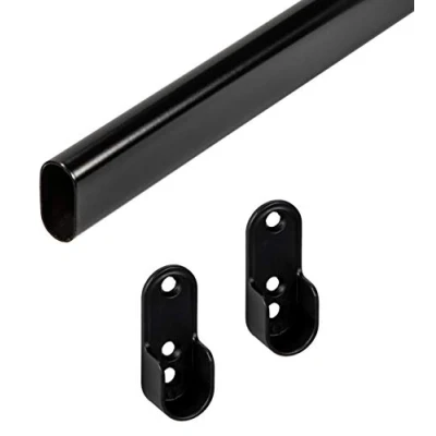 Afbeelding van Gedotec Garderobestang, ovaal, kaststang 1500 mm, 1 stuk kledingkaststang met 2 stuks stangbevestigingen, meubelbuis 30 x 15 zwarte