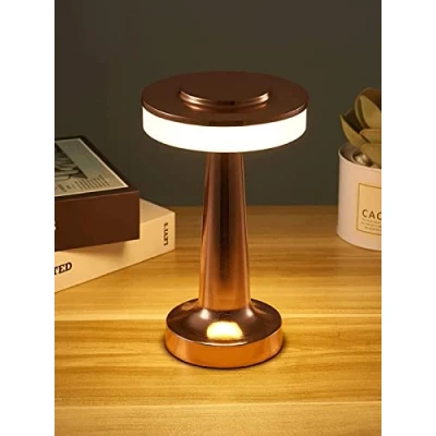 Afbeelding van Upgrade draadloze tafellamp, 3 kleuren touch traploos dimmende led bureaulamp, oplaadbare batterij aangedreven bedlampjes, draagbaar nachtlampje voor bar restaurant slaapkamer woonkamer,Bronzen