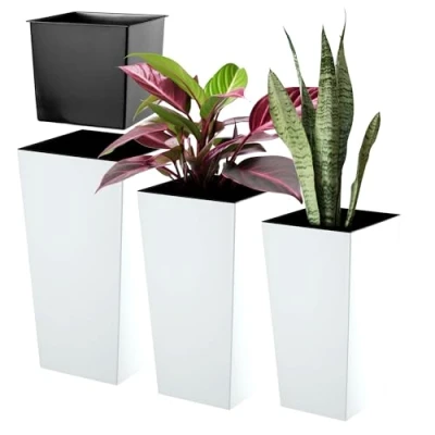 Afbeelding van KADAX Bloempotset, bloempot van kunststof, plantenbak, weerbestendige bloempot, voor binnen en buiten, (mat wit, set 3 stuks)