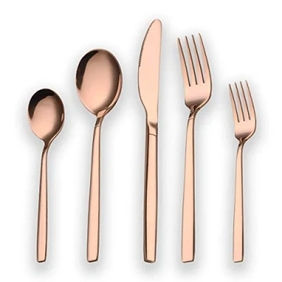 Afbeelding van Berglander 30 delige titanium rose vergulde bestekset, koperen zilveren bekerset besteksets, service voor 6 (glanzend koper)